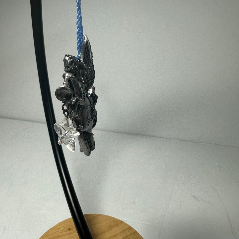 Vintage Avon Pewter Angel Ornament With Trumpet & Crystal Hanging Star Christmas - Picture 2 of 12